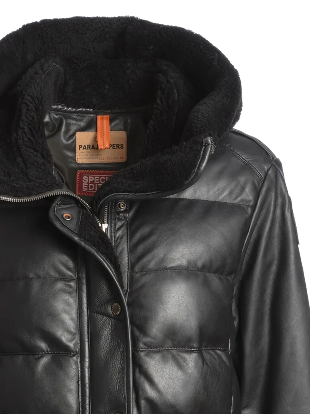 Parajumpers Demi gewatteerde leren jas met capuchon Zwart
