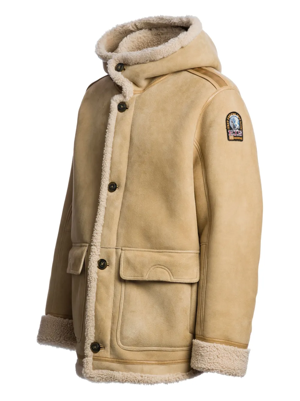 Parajumpers Hooded Suede Sheepskin Jacket In Neutral