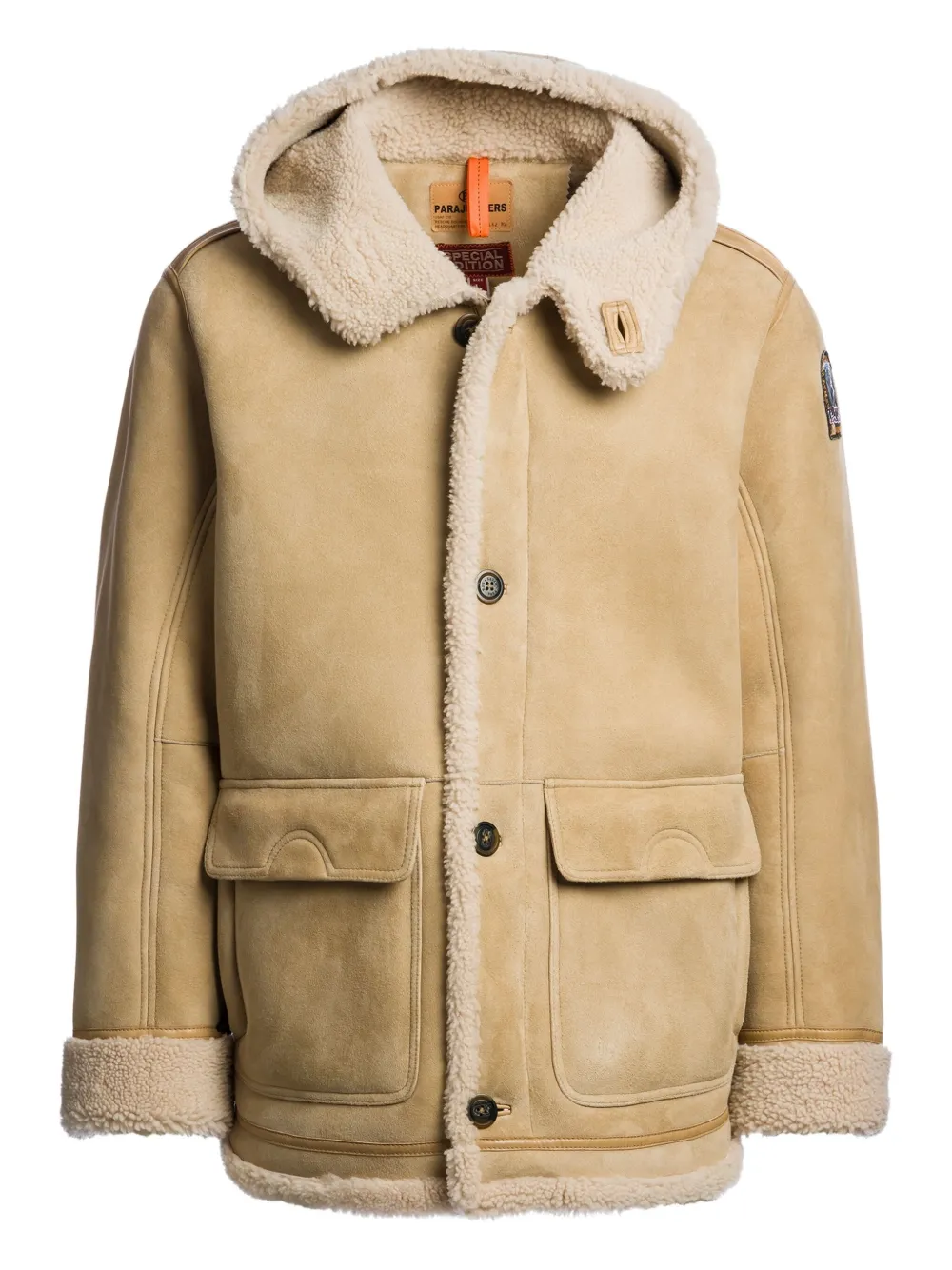 Parajumpers Hooded Suede Sheepskin Jacket In Neutral
