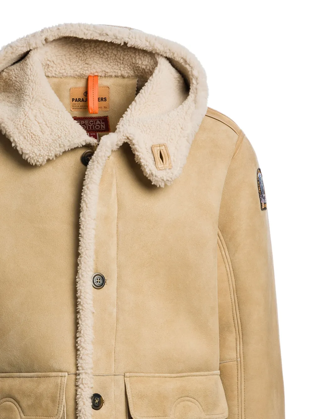 Parajumpers Hooded Suede Sheepskin Jacket In Neutral
