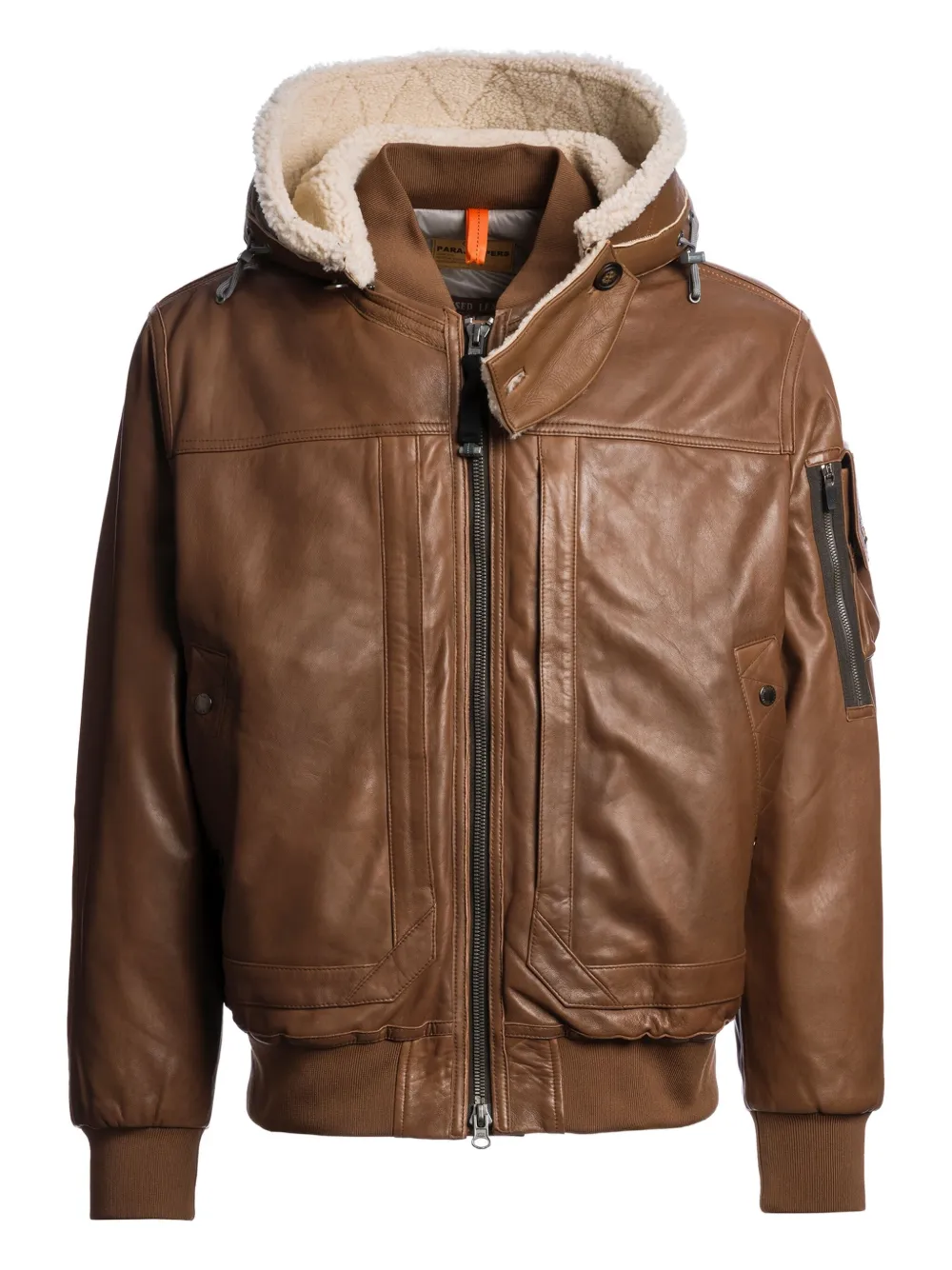 Parajumpers Hooded Leather Jacket In Brown