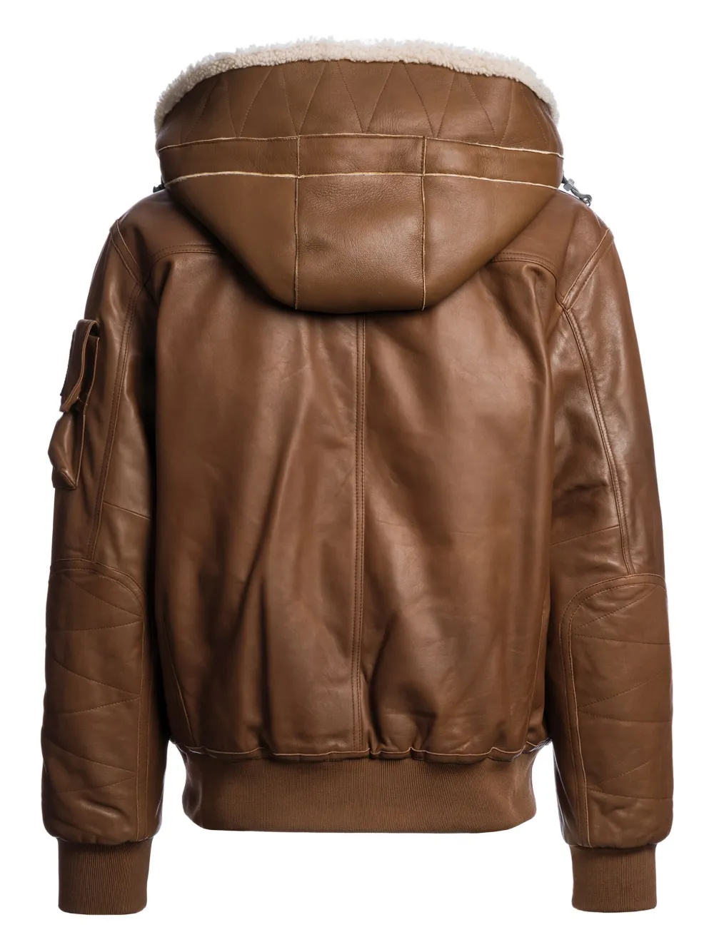 Parajumpers Hooded Leather Jacket In Brown