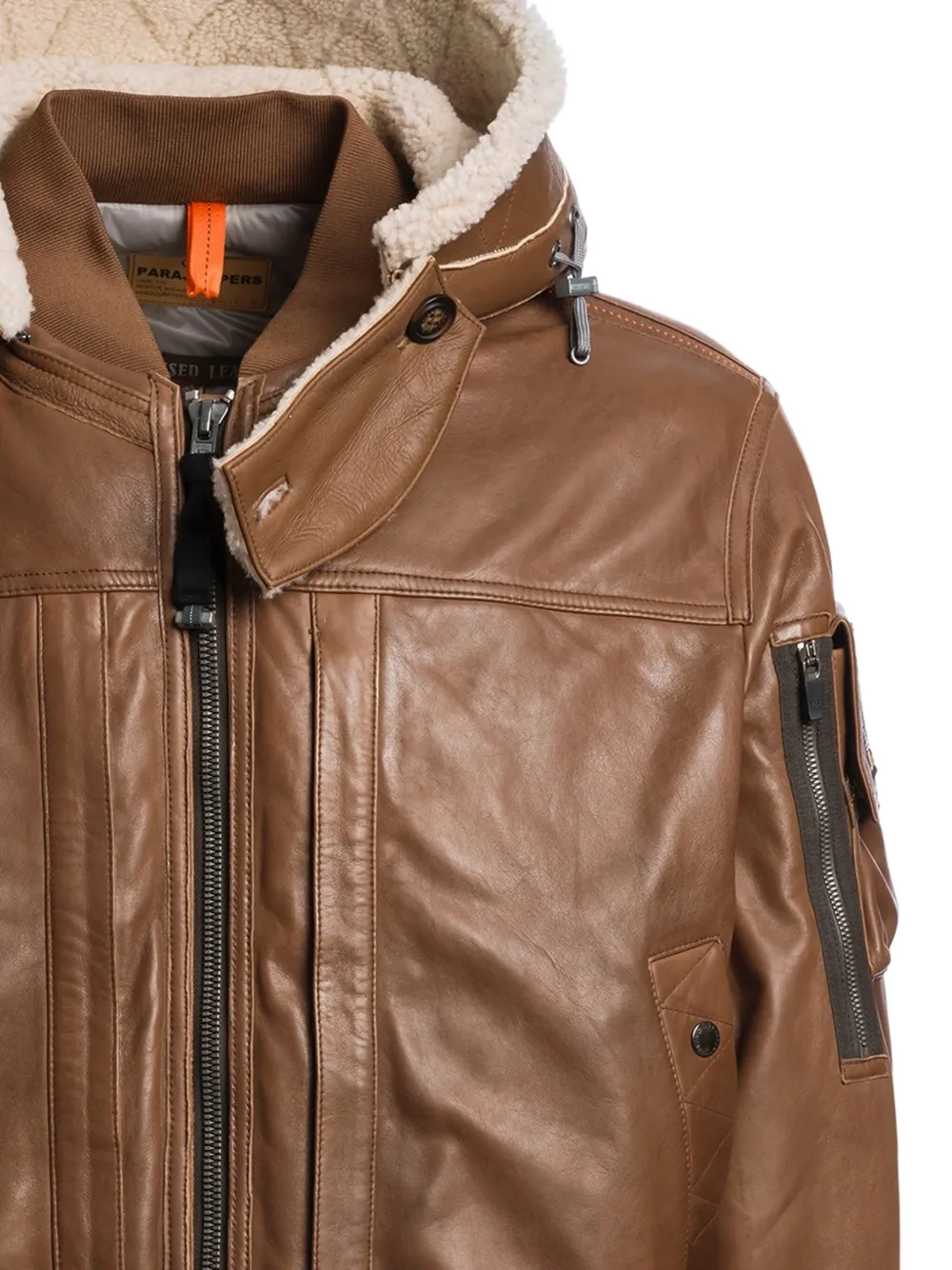 Parajumpers Hooded Leather Jacket In Brown