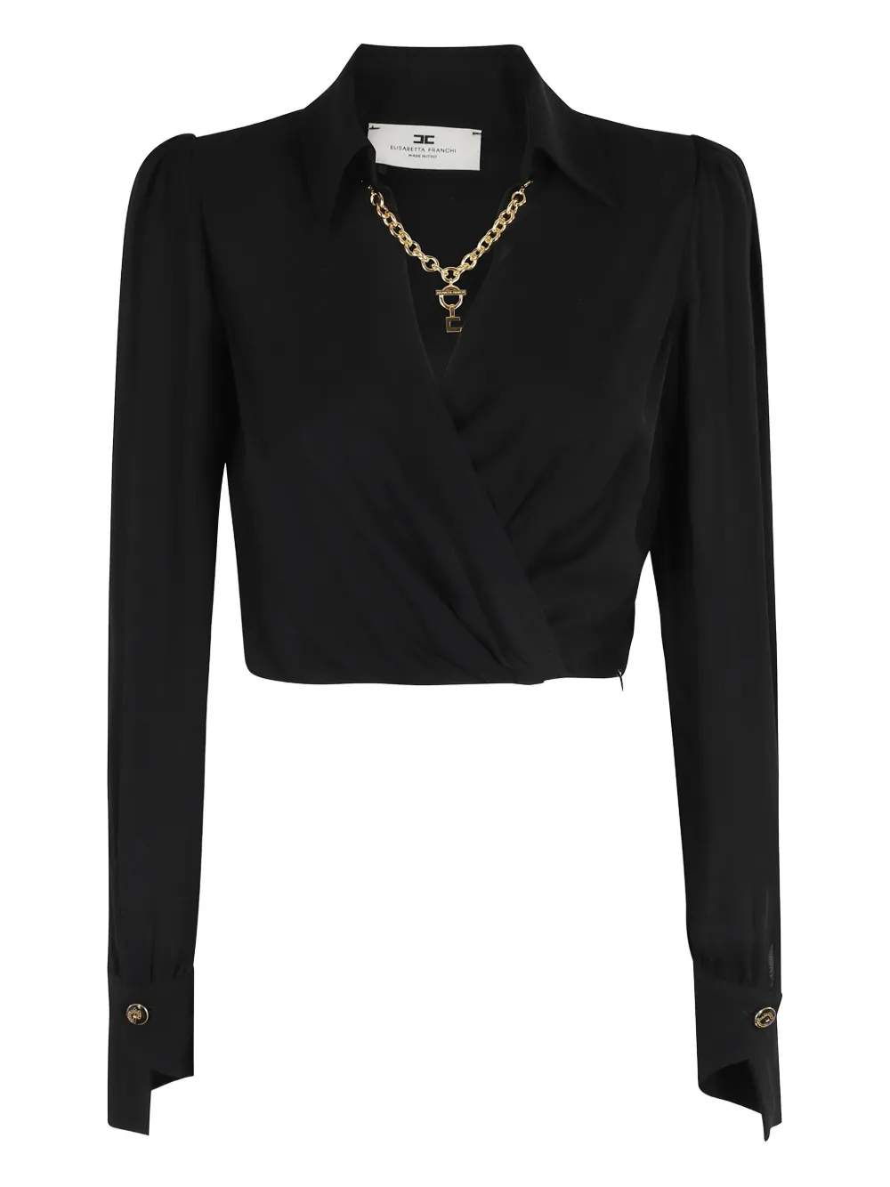 Elisabetta Franchi Nero chain-embellished wrap top Zwart