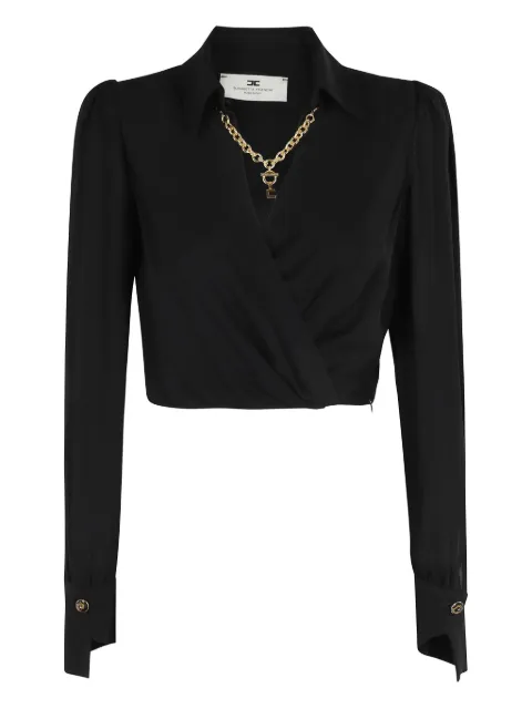 Elisabetta Franchi Schwarz Wickeltop mit Kettendetail