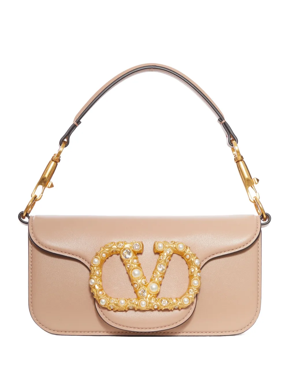 Valentino Garavani VLogo leren schoudertas verfraaid met parels Beige
