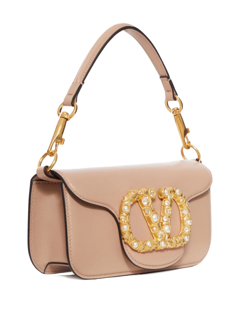 Valentino Garavani VLogo leren schoudertas verfraaid met parels Beige