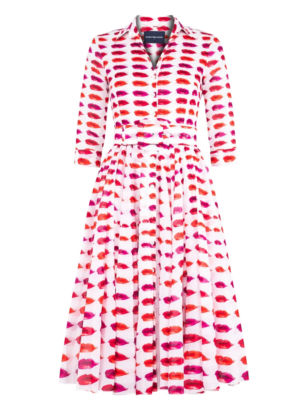 Samantha Sung Aster midi-jurk met lippenprint Rood