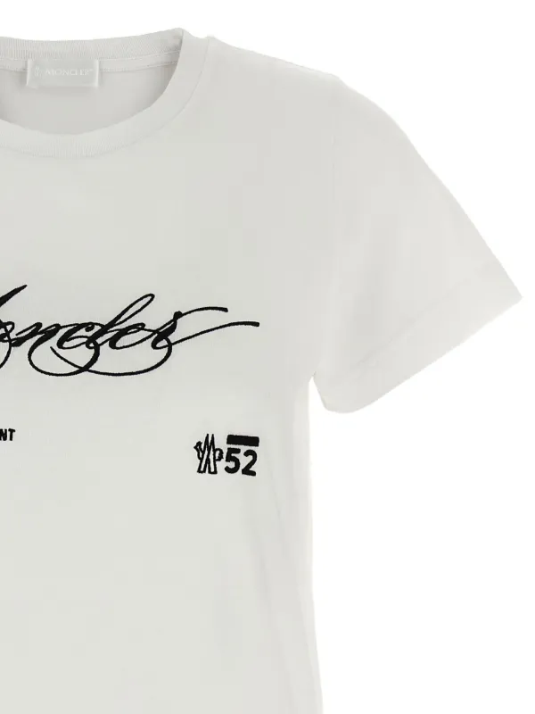 Moncler Embroidered cursive-logo Cotton T-shirt | White | FARFETCH