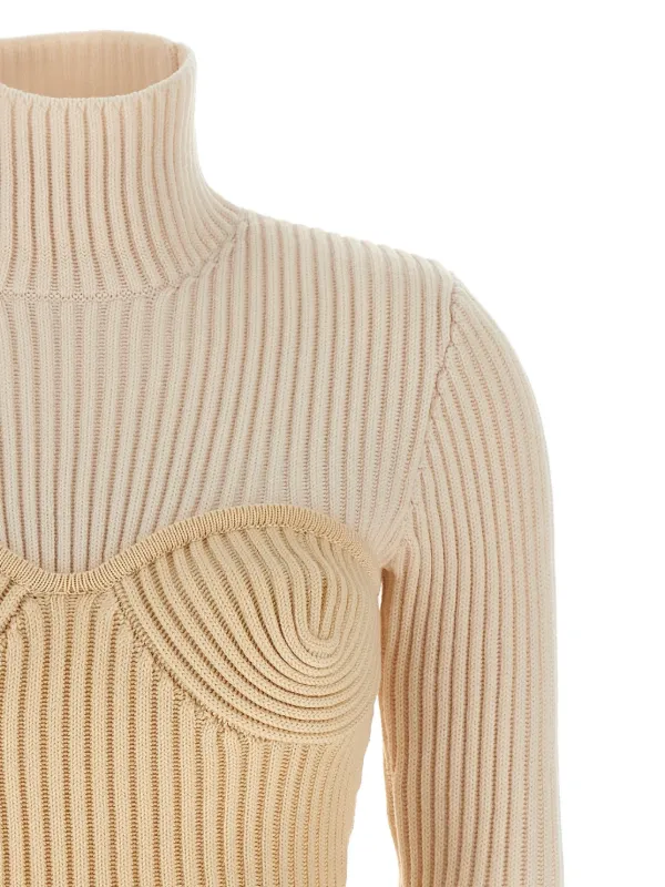 Jean Paul Gaultier Ribbed Corset Sweater | White | FARFETCH