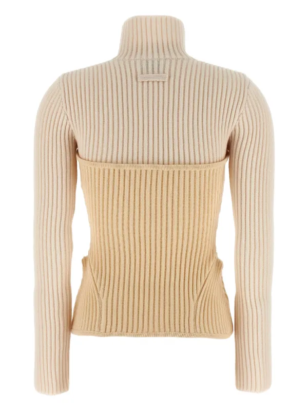 Jean Paul Gaultier Ribbed Corset Sweater | White | FARFETCH