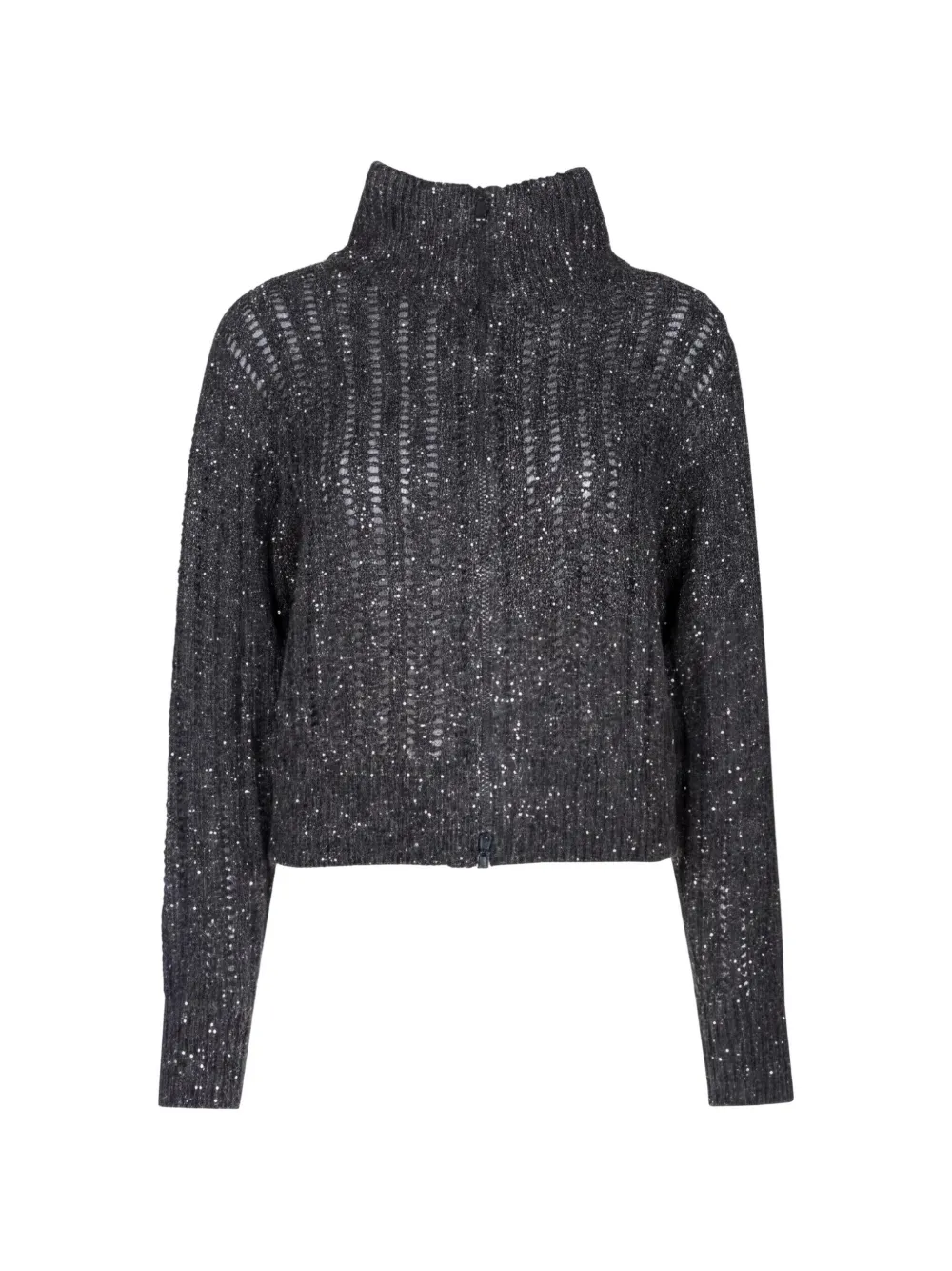 Brunello Cucinelli sequin-embellished open-knit cardigan - Grigio