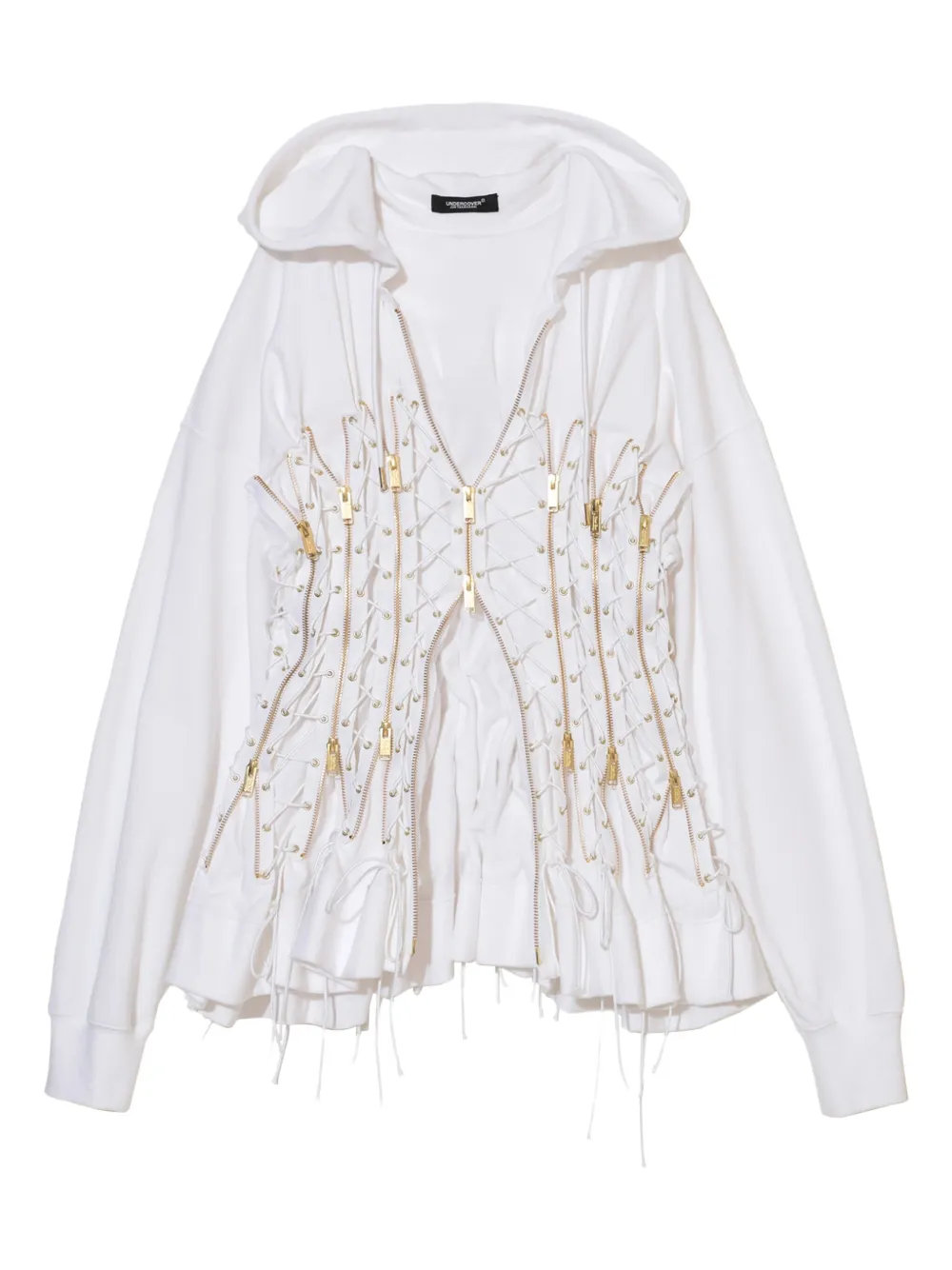 Undercover lace-up zip-fastening hoodie Wit