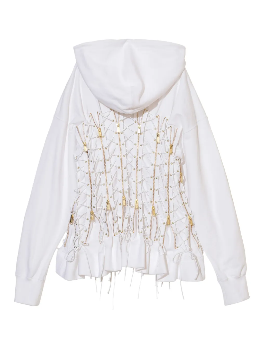 Undercover lace-up zip-fastening hoodie Wit