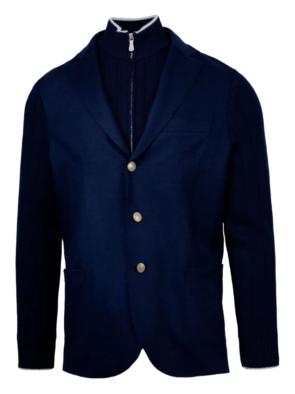 Eleventy Wollen blazer met gebreide mouwen Blauw