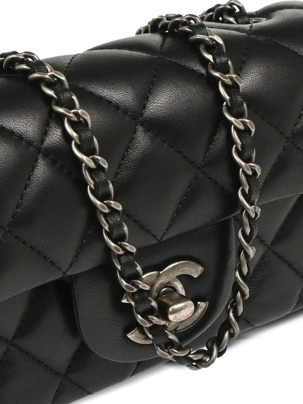 Pre-owned Chanel 2014 Diamond-quilted Leather-chain Shoulder Bag In Black