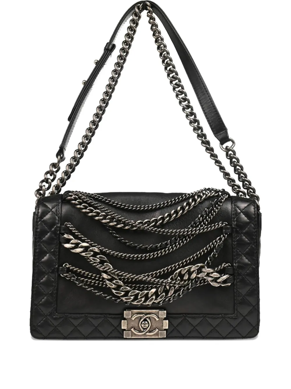 CHANEL Pre-Owned 2014 ミディアム ボーイ レベルソ シャネル マトラッセ ショルダーバッグ - ブラック CHANEL Pre-Owned 2014 ミディアム ボーイ レベルソ シャネル マトラッセ ショルダーバッグ - ブラック