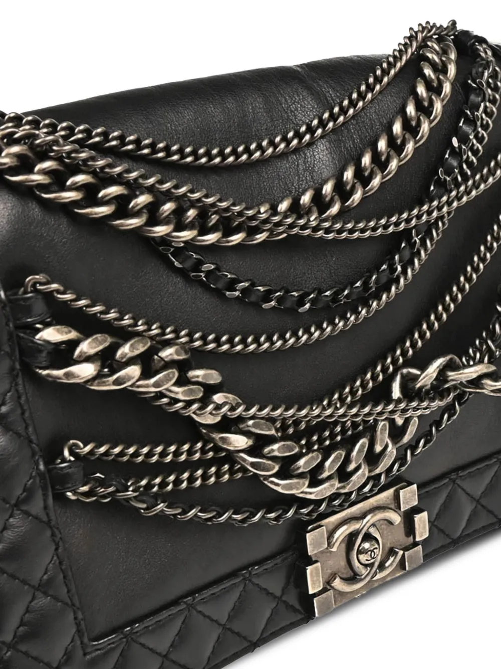 Pre-owned Chanel 2014 Medium Boy Reverso  Quilted Lambskin Shoulder Bag In Black