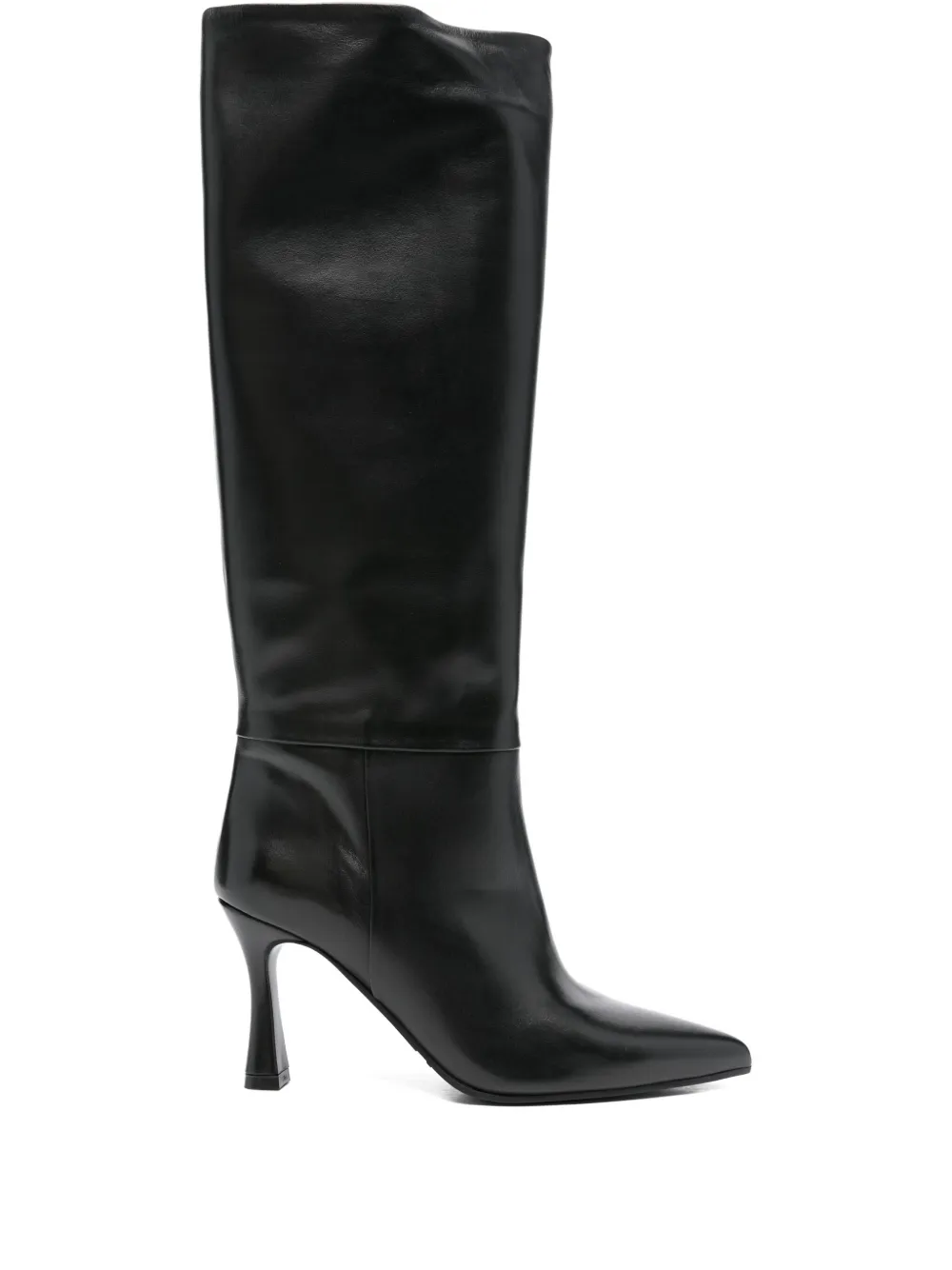 Evaluna 90mm Pointed-toe Leather Knee-high Boots In Black