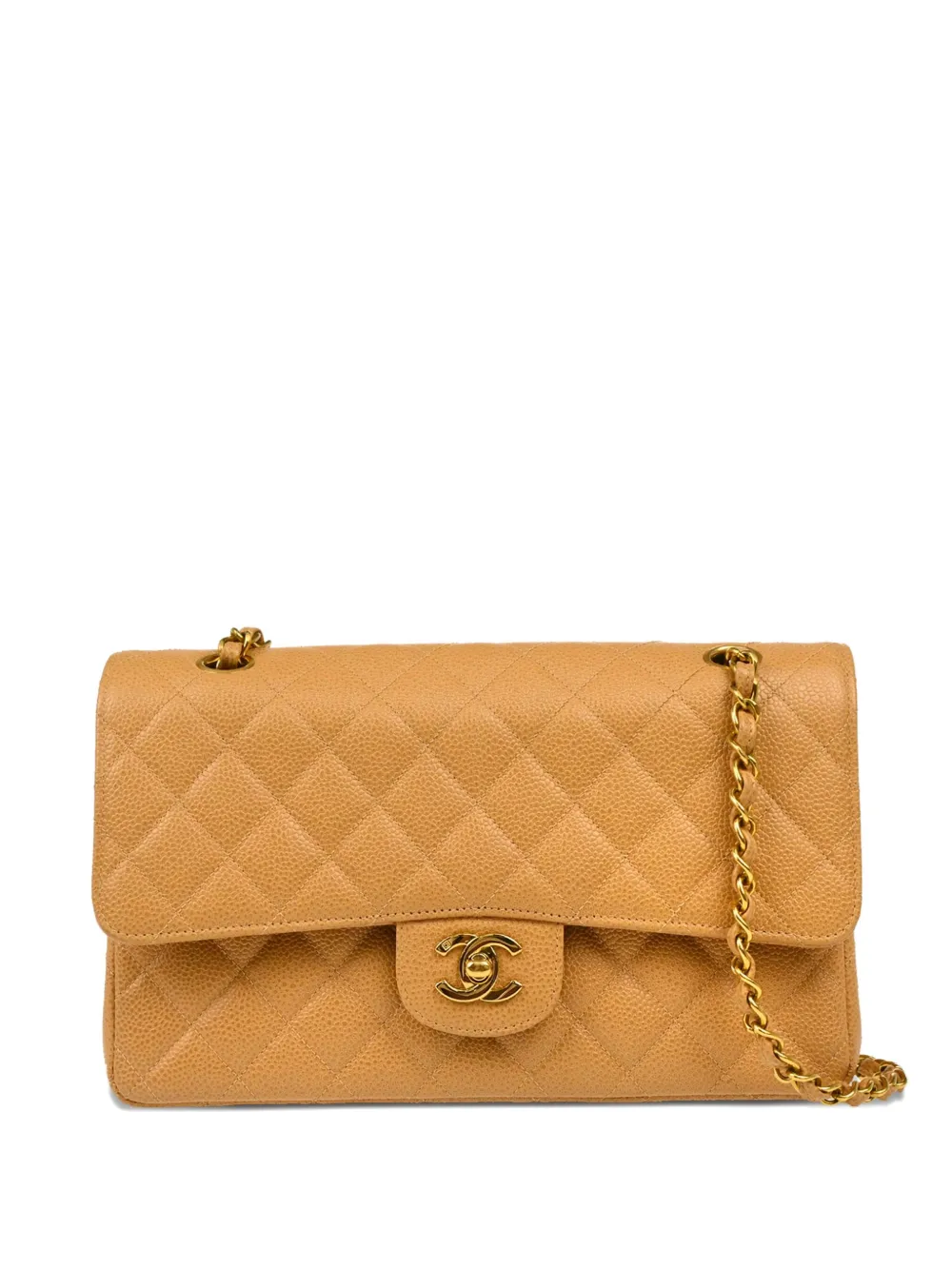 CHANEL Pre-Owned 1995 ダブルフラップ レザーショルダーバッグ M - ニュートラル CHANEL Pre-Owned 1995 ダブルフラップ レザーショルダーバッグ M - ニュートラル