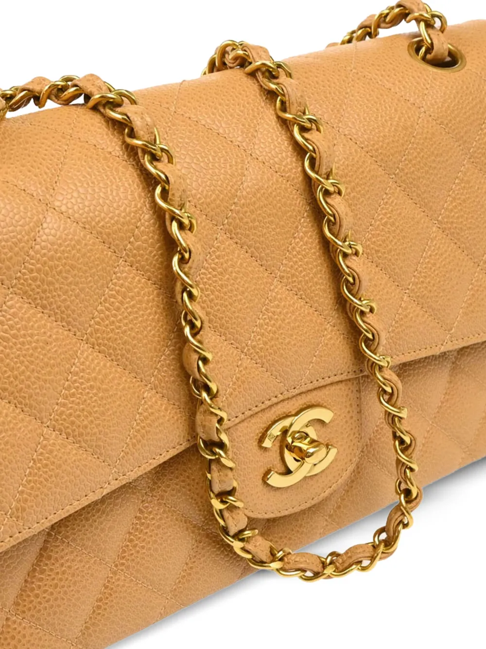 Pre-owned Chanel 1995 Medium Double Flap Leather Shoulder Bag In Neutral