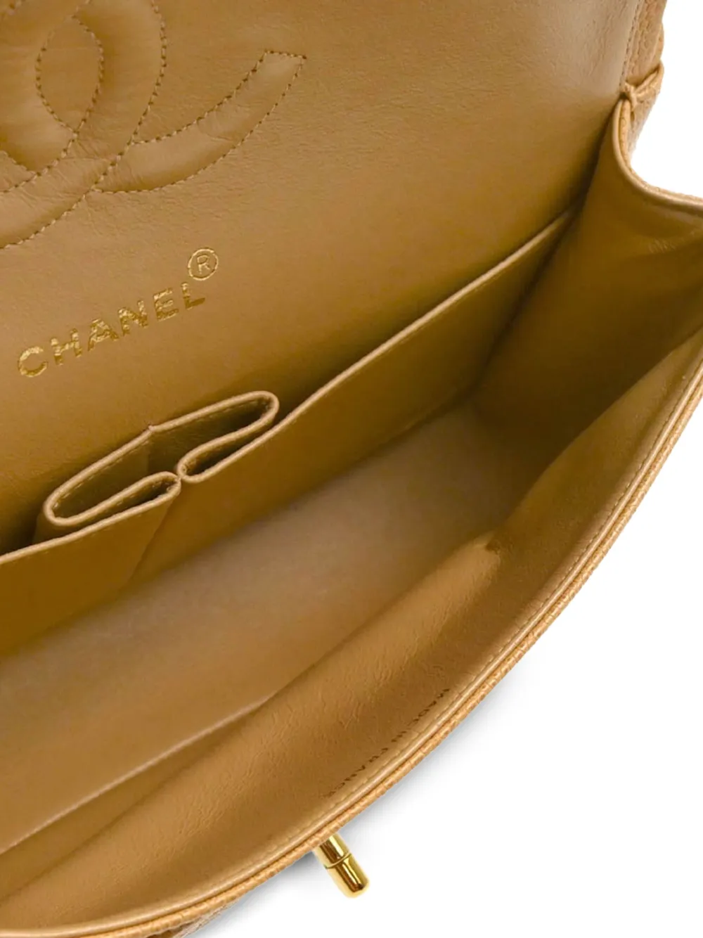 Pre-owned Chanel 1995 Medium Double Flap Leather Shoulder Bag In Neutral