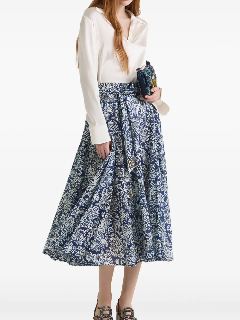 Maliparmi Floral-print A-line Midi Skirt In Blue