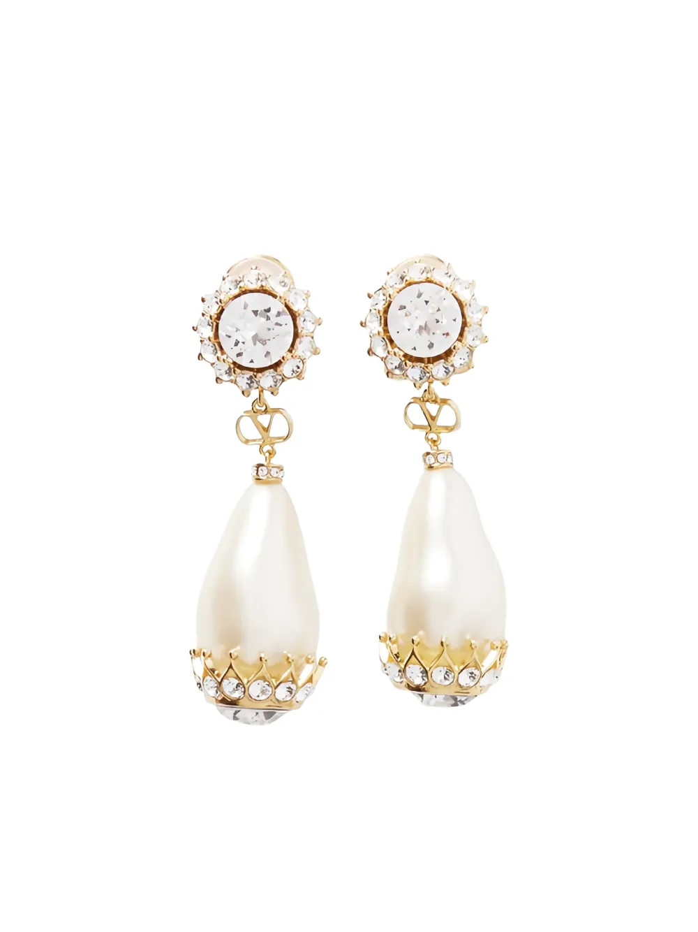 VLogo Signature crystal-embellished pearl earrings
