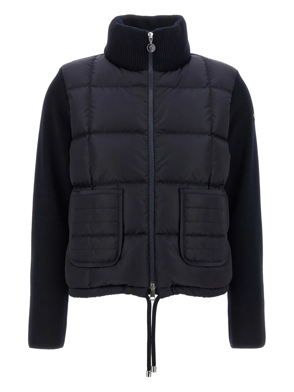 Moncler knitted-panels puffer jacket Blauw