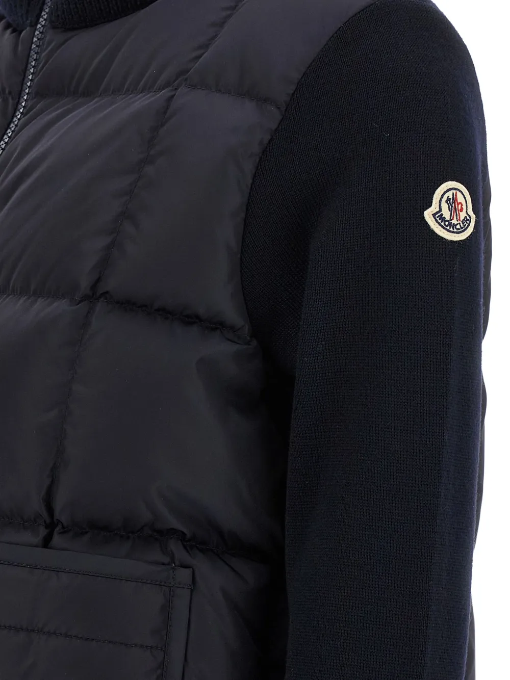 Moncler knitted-panels puffer jacket Blauw