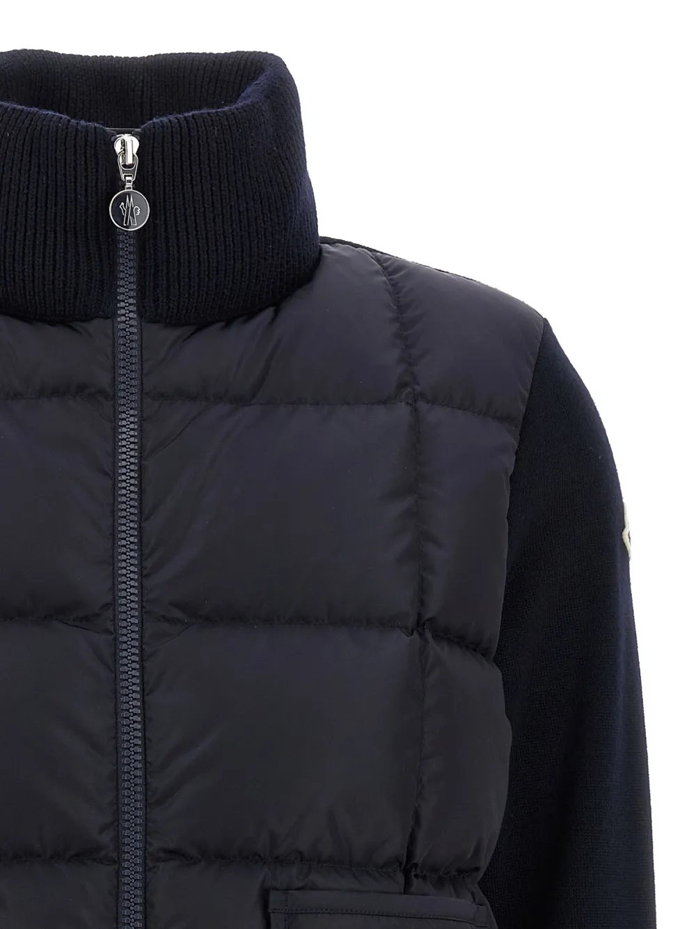 Moncler knitted-panels puffer jacket Blauw