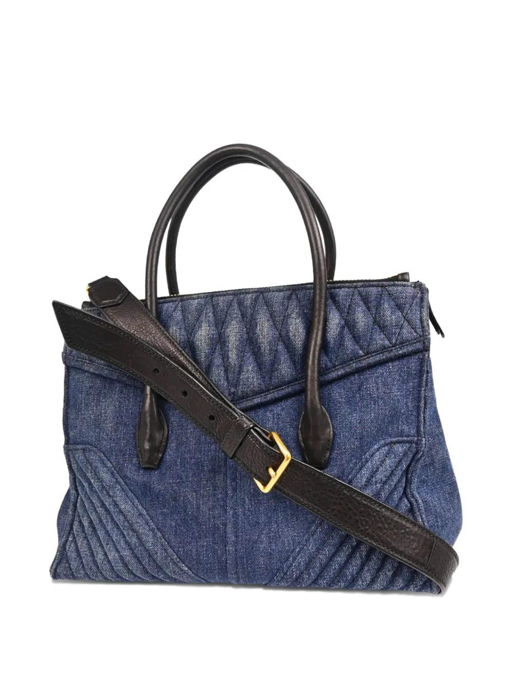 Pre-owned Miu Miu 2010s Quilted Denim Biker Handbag In Blue
