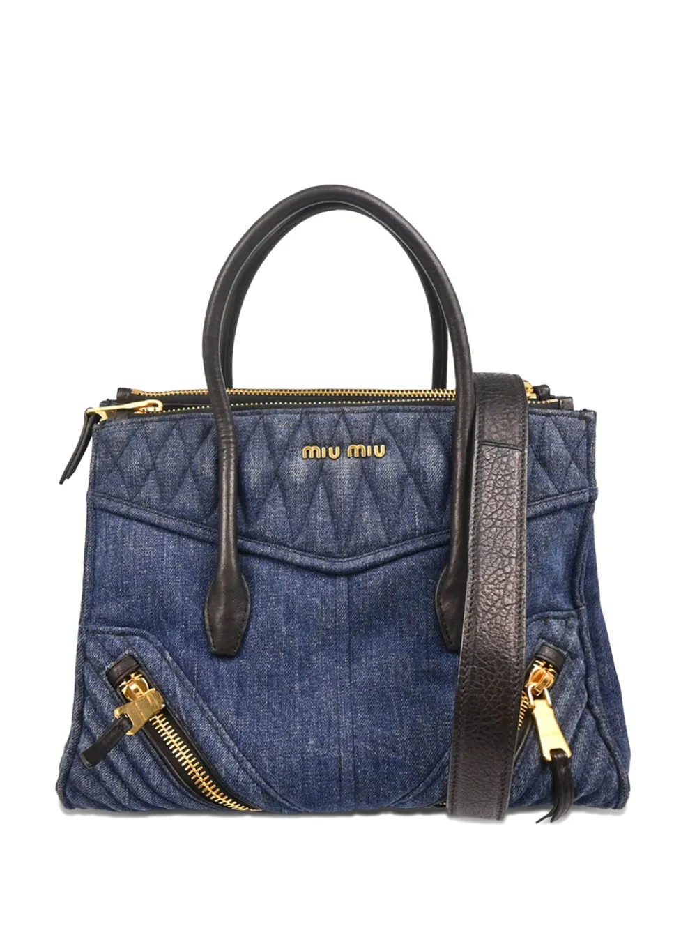 Pre-owned Miu Miu 2010s Quilted Denim Biker Handbag In Blue