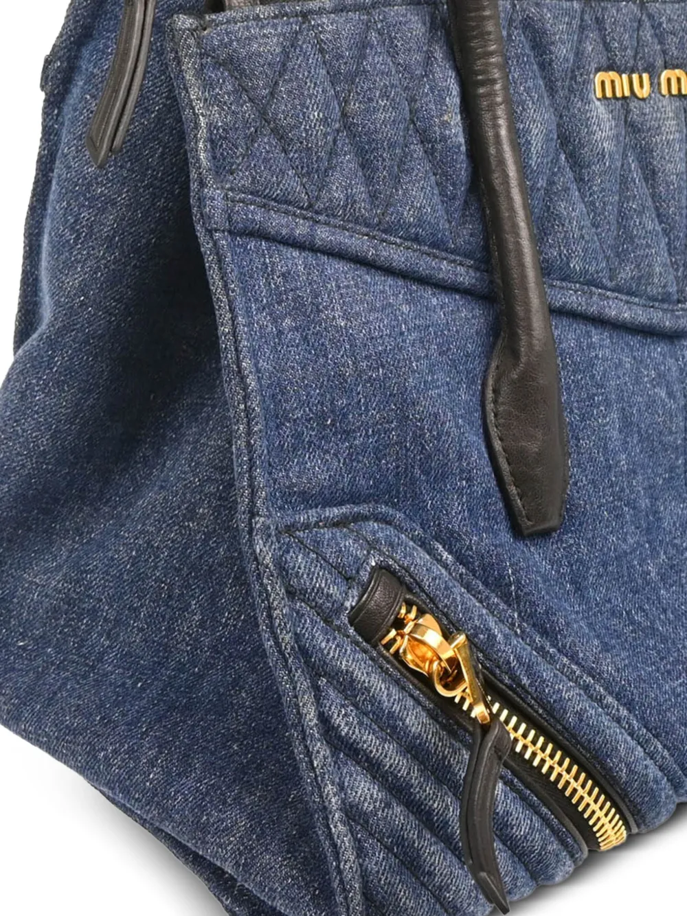 Pre-owned Miu Miu 2010s Quilted Denim Biker Handbag In Blue