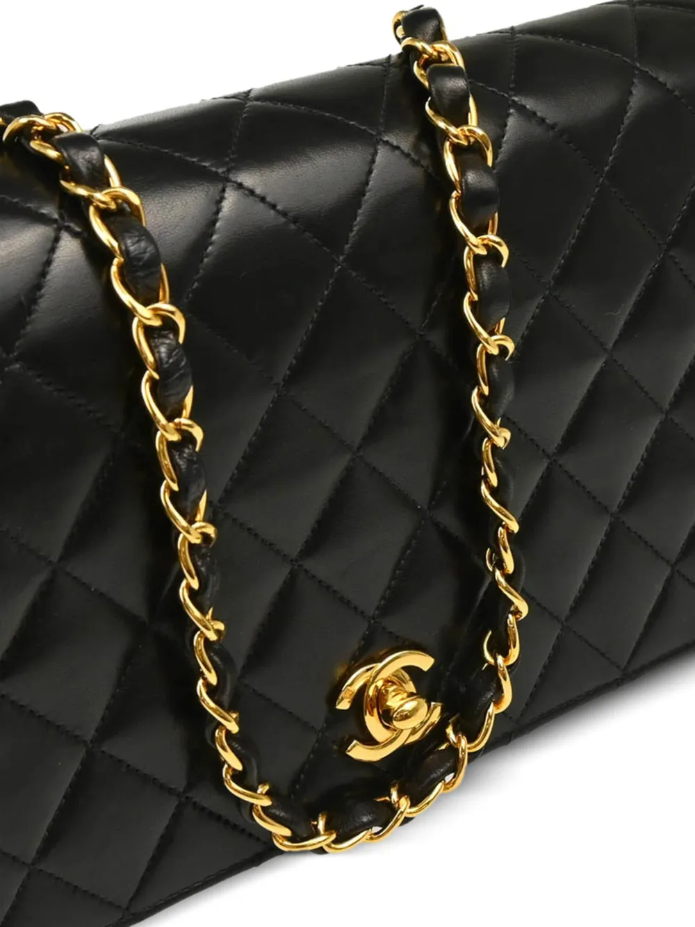 Pre-owned Chanel 2002 Diamond Quilted Full Flap Shoulder Bag In Black