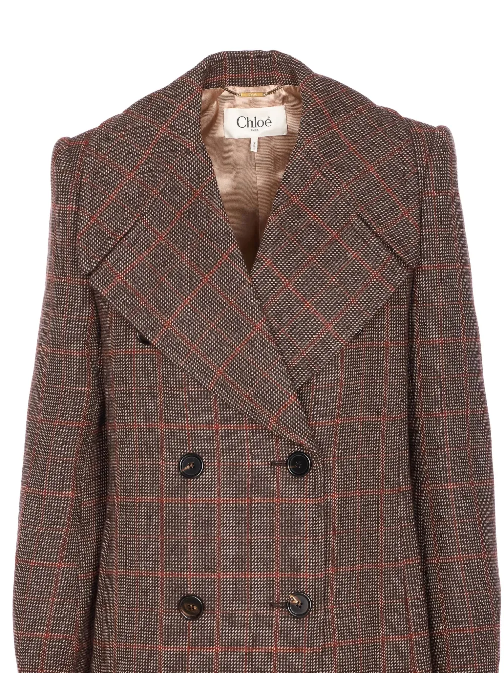 Chloé Checkered Long Length Coat With Prince Of Wales Motif In Brown