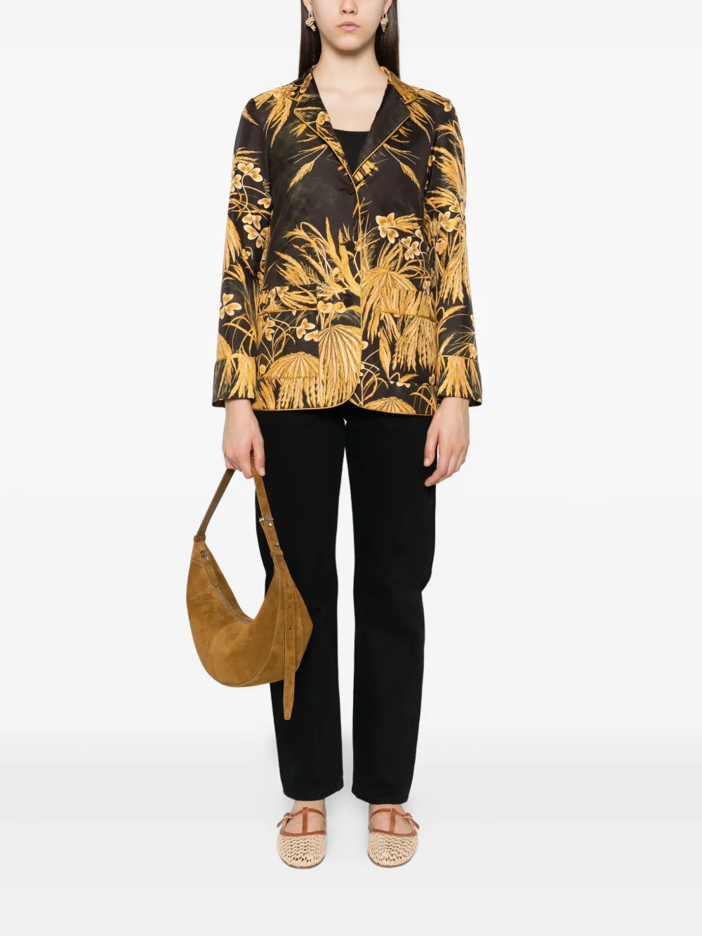 F.R.S For Restless Sleepers Blouse met ronde opstaande kraag en bloemenprint - Bruin