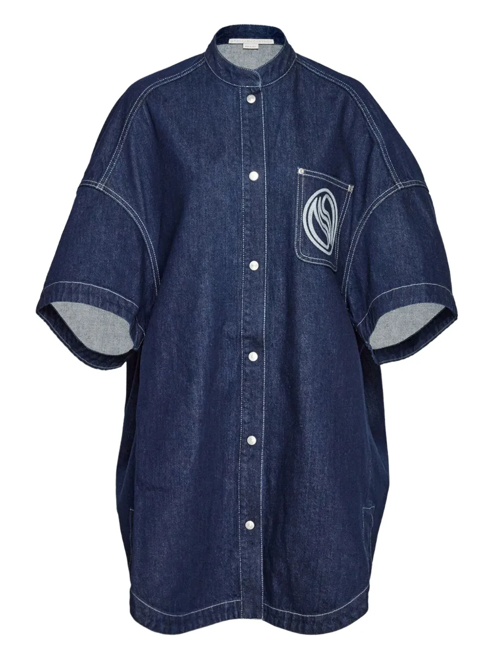 Stella McCartney Wave embroidered denim shirt dress Blauw