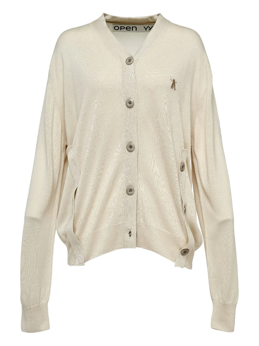 Open YY button-fastening V-neck cardigan | Neutrals | Image 1