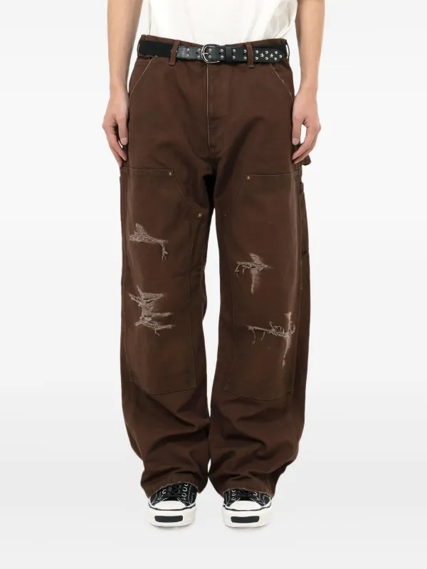 パンツ KAMIYA Distressed Sarge Pants BROWN S KAMIYA Distressed patch-pocket Trousers | Brown | FARFETCH ID