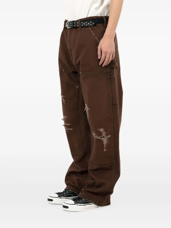 KAMIYA Distressed patch-pocket Trousers | Brown | FARFETCH ID
