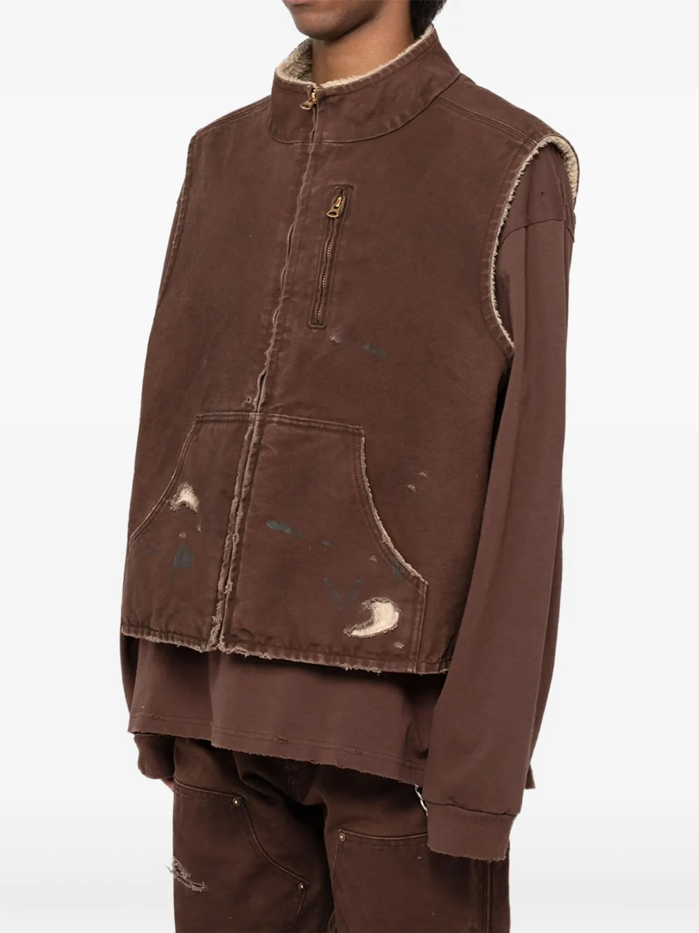  Kamiya Fleece-lined Vest - Brown 