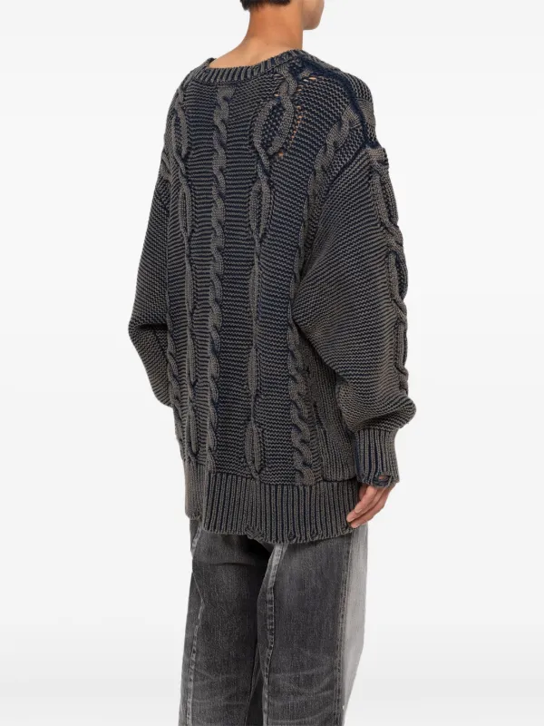 KAMIYA ダメージ ケーブルニット セーター | ブラック | FARFETCH JP