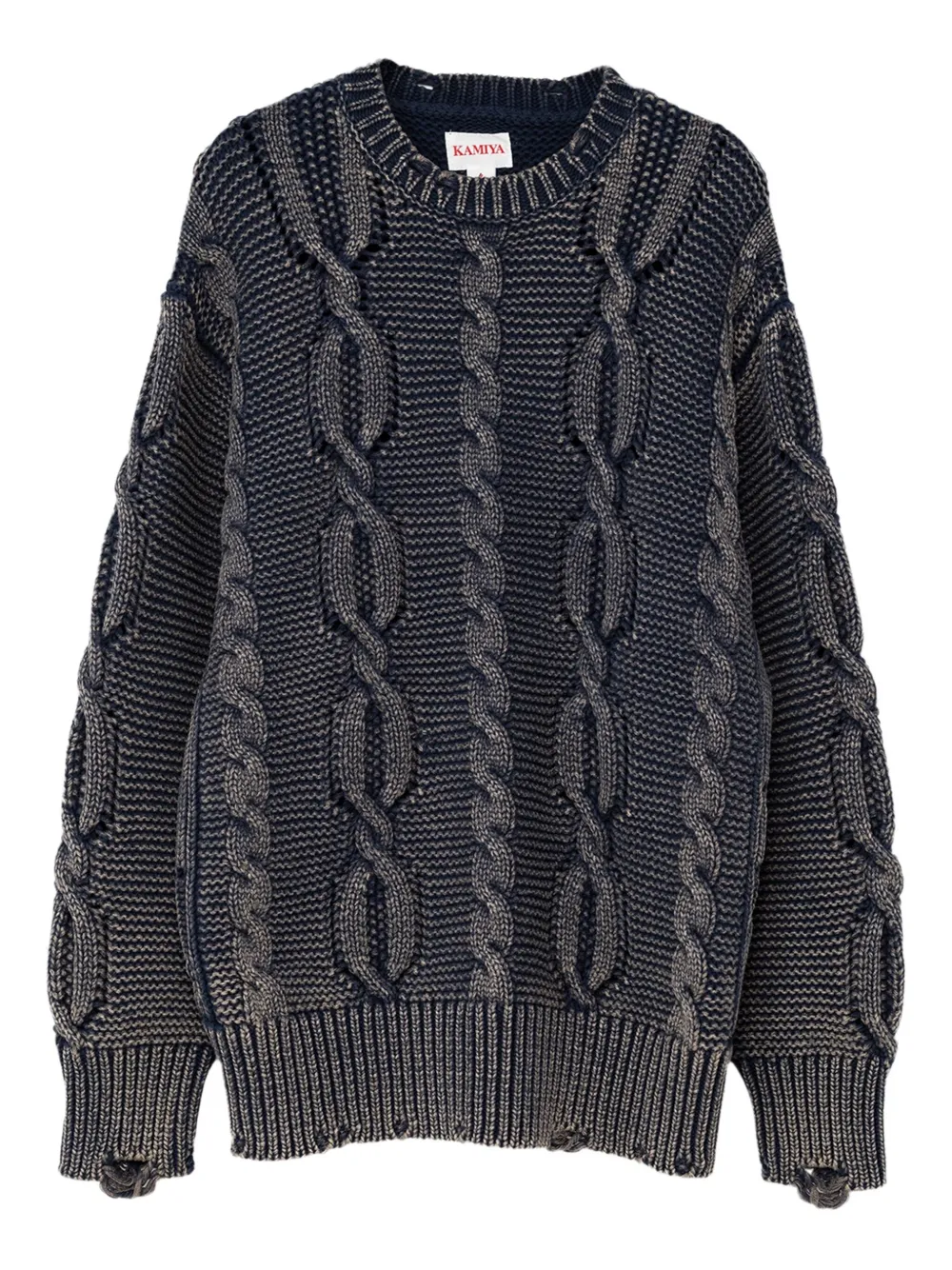 KAMIYA  cable-knit distressed sweater | Black | Image 1