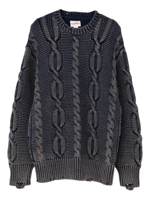KAMIYA  cable-knit distressed sweater