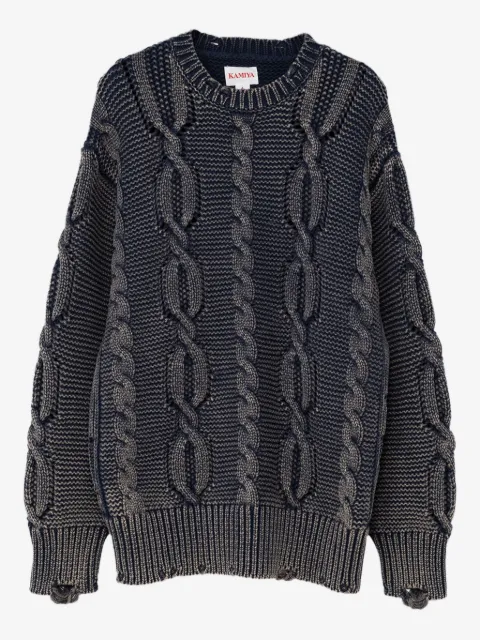 KAMIYA  cable-knit distressed sweater