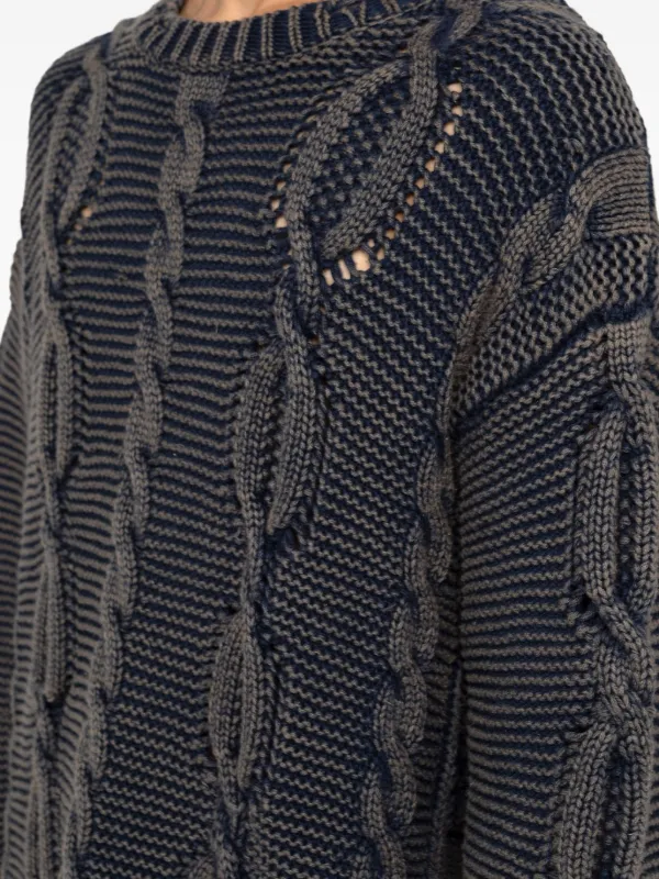 KAMIYA cable-knit Distressed Sweater | Black | FARFETCH IN