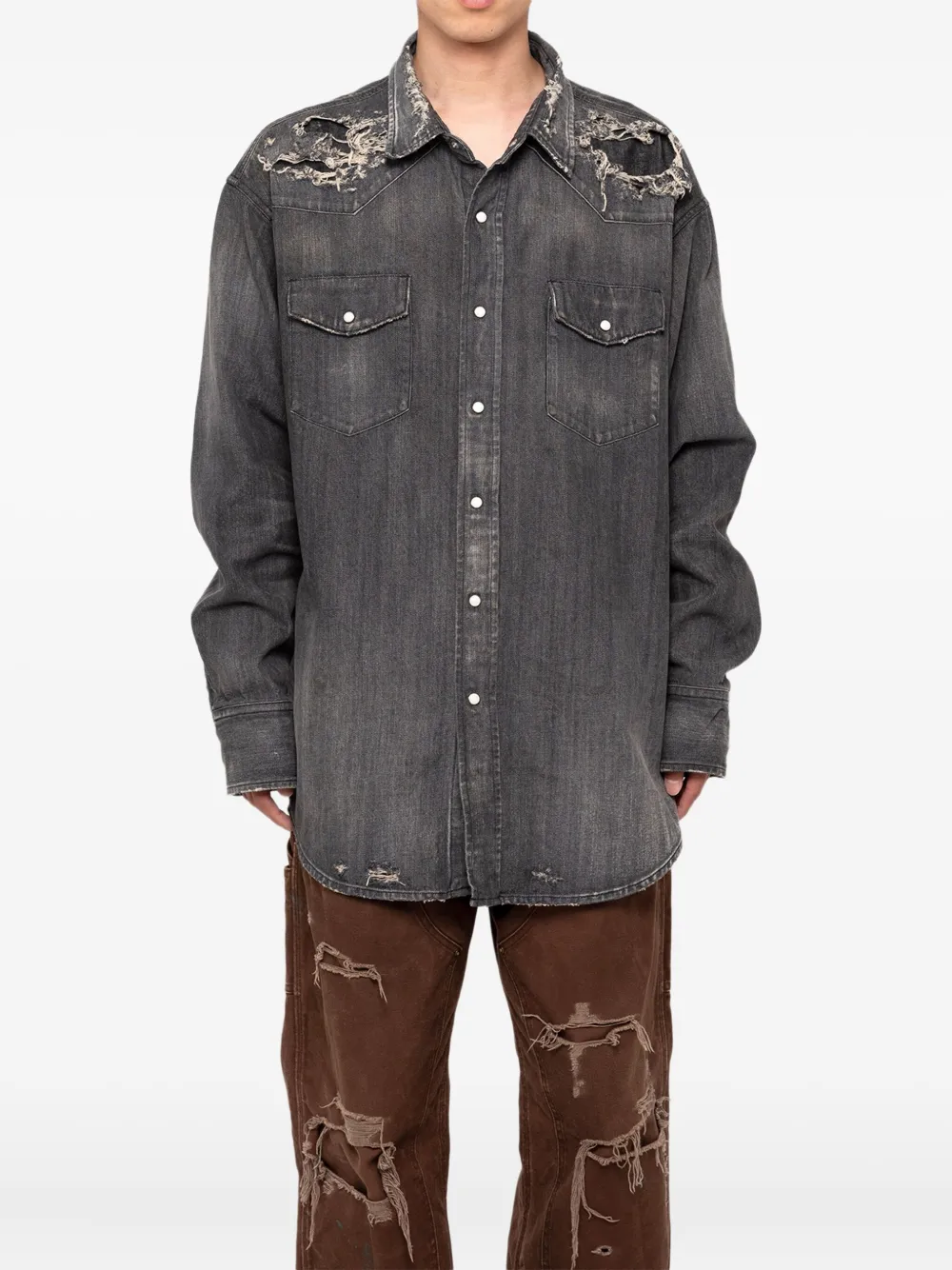KAMIYA  distressed denim shirt | Image 2