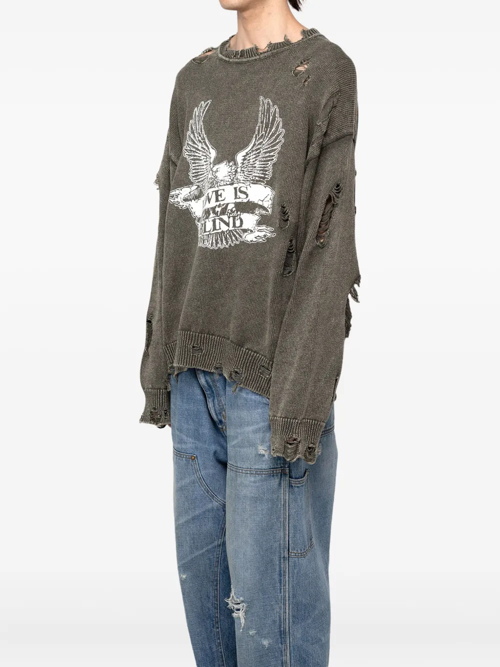 Kamiya Eagle Print Distressed Sweatshirt In Gray
