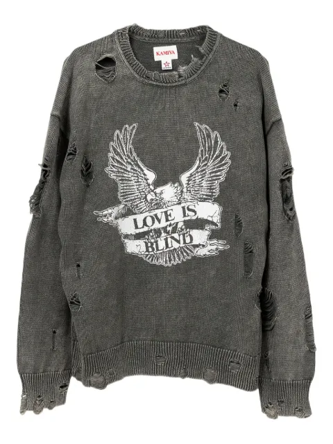 KAMIYA  eagle print distressed sweatshirt